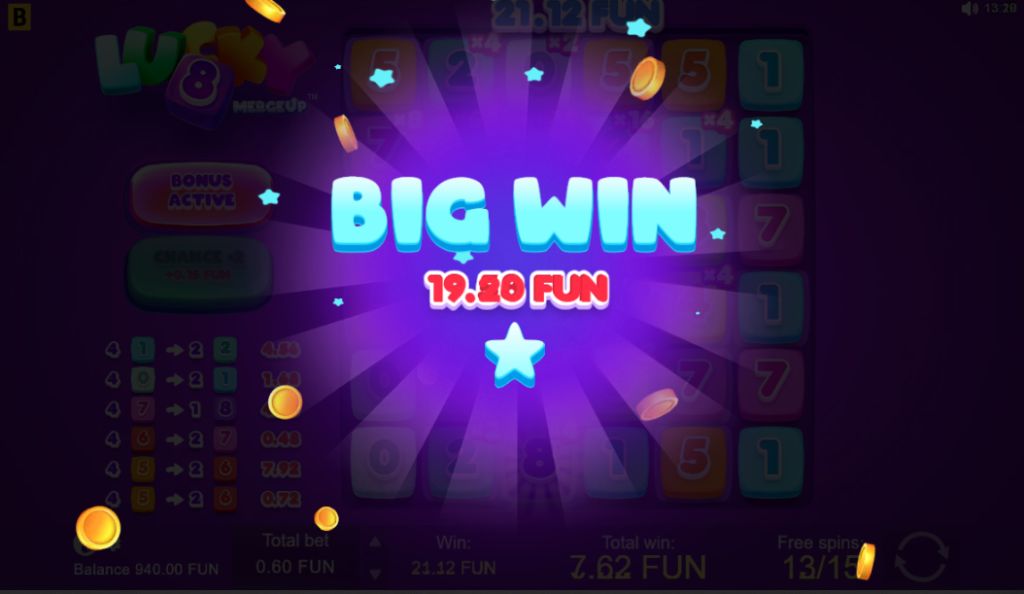 Big Win in Lucky 8 Merge Up Slot