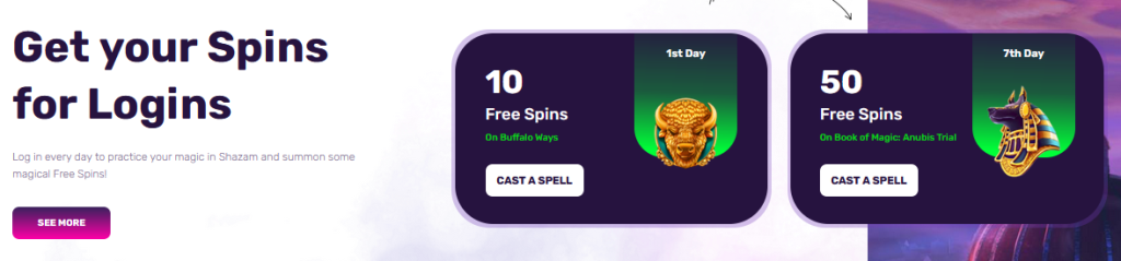 Shazam Casino Login Bonuses